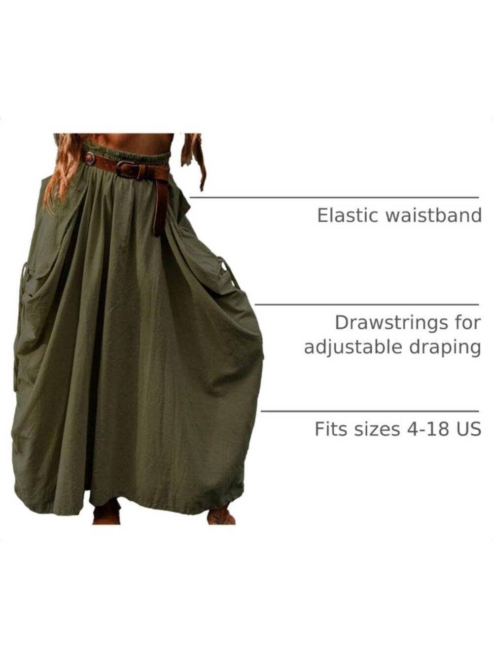 Boho Maxi Skirt with Pockets | Organic Cotton Hippie Gypsy Style Skirt - Picture 4 of 7